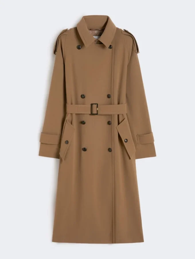 Trench-coat en gabardine de laine déperlante, marron