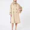 Trench-coat en gabardine hydrofuge imprimé, couleur prune Trench-coat en gabardine hydrofuge imprimé, couleur prune