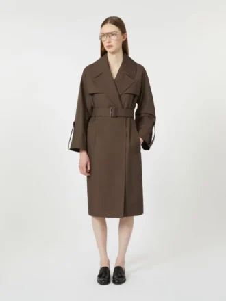 Trench-coat en sergé déperlant à ceinture, couleur chocolat Trench-coat en sergé déperlant à ceinture, couleur chocolat