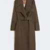 Trench-coat en sergé déperlant à ceinture, couleur chocolat Trench-coat en sergé déperlant à ceinture, couleur chocolat