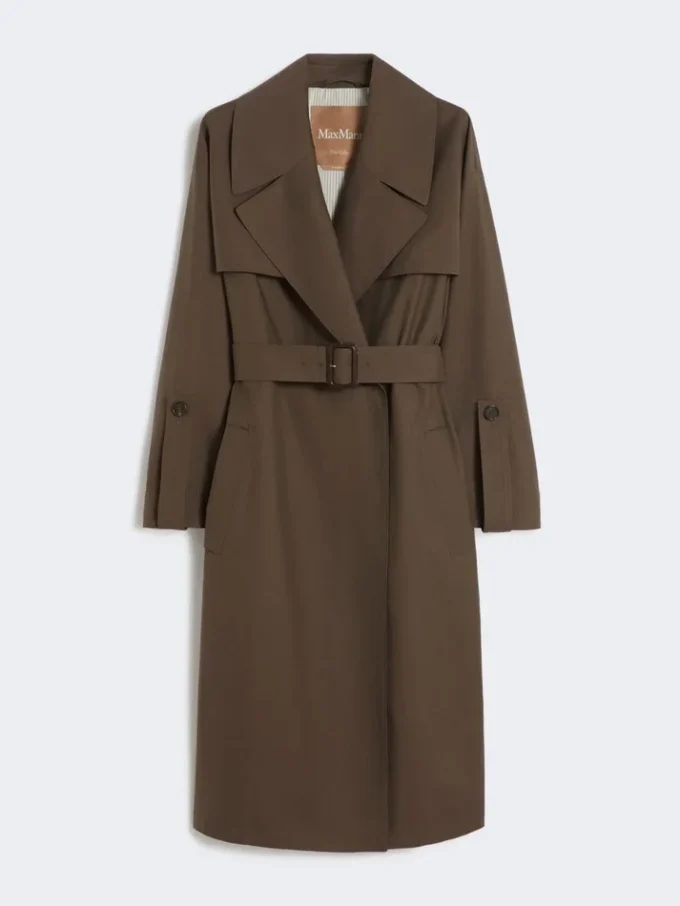 Trench-coat en sergé déperlant à ceinture, couleur chocolat Trench-coat en sergé déperlant à ceinture, couleur chocolat