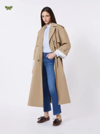 Trench-coat fluide en coton et nylon, couleur noisette