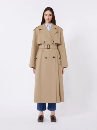 Trench-coat fluide en coton et nylon, couleur noisette