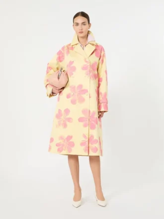 Trench-coat mi-long en gabardine imprimée hydrofuge, jaune Trench-coat mi-long en gabardine imprimée hydrofuge, jaune