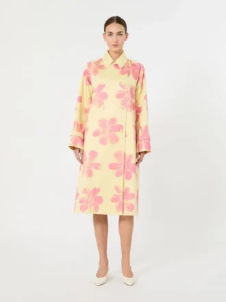 Trench-coat mi-long en gabardine imprimée hydrofuge, jaune Trench-coat mi-long en gabardine imprimée hydrofuge, jaune