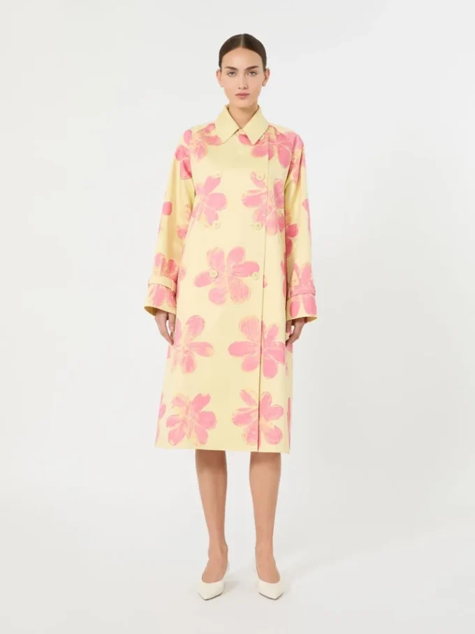 Trench-coat mi-long en gabardine imprimée hydrofuge, jaune Trench-coat mi-long en gabardine imprimée hydrofuge, jaune