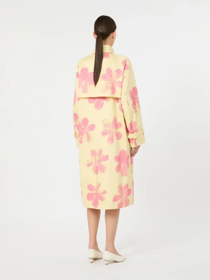Trench-coat mi-long en gabardine imprimée hydrofuge, jaune Trench-coat mi-long en gabardine imprimée hydrofuge, jaune