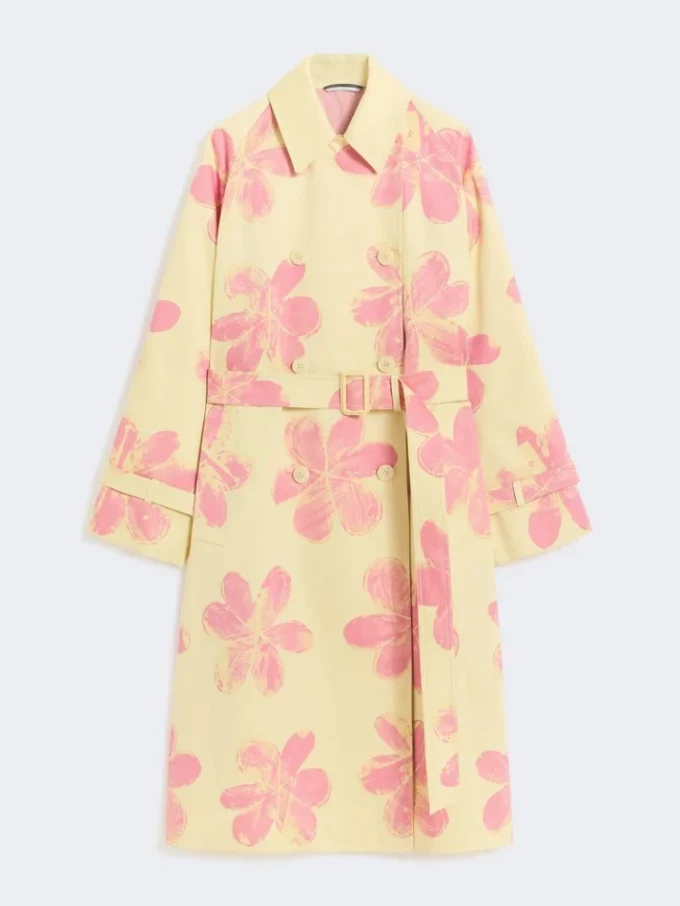 Trench-coat mi-long en gabardine imprimée hydrofuge, jaune Trench-coat mi-long en gabardine imprimée hydrofuge, jaune