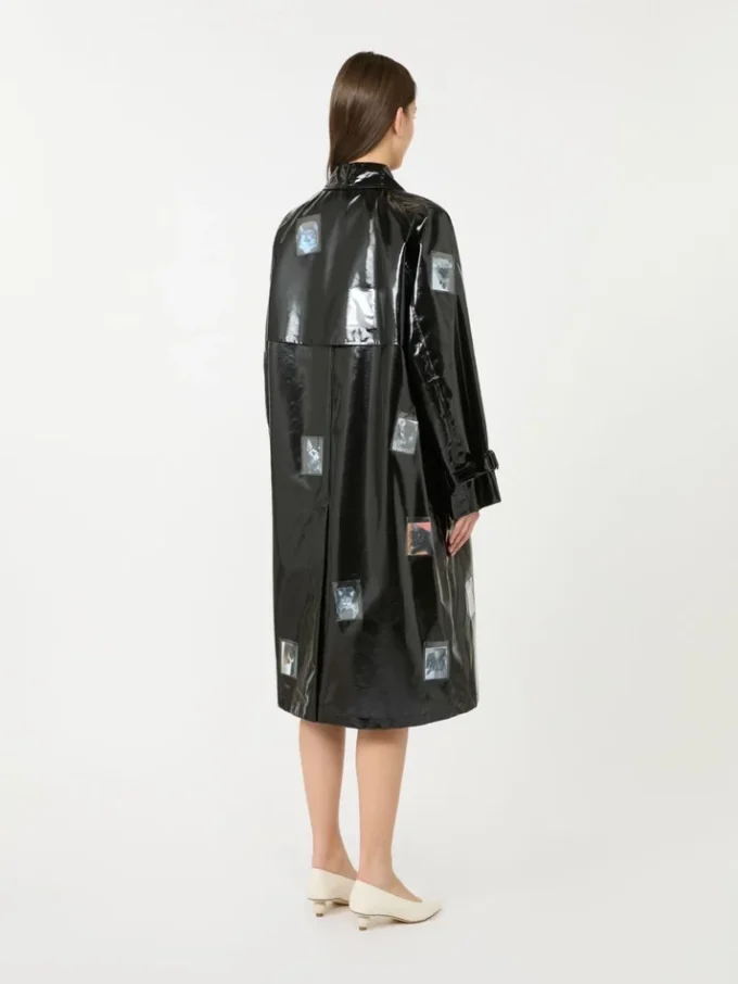 Trench-coat midi en gabardine effet vinyle, noir Trench-coat midi en gabardine effet vinyle, noir