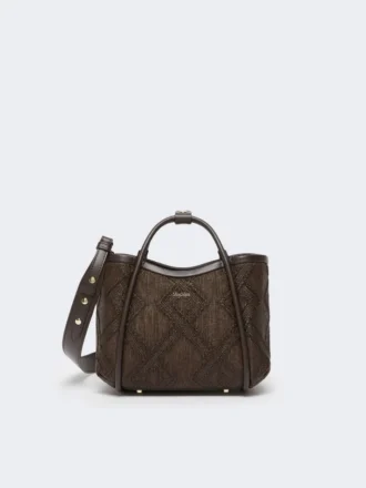 Très petit sac marin en tressage en forme de panier à motif losange, marron foncé