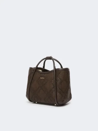 Très petit sac marin en tressage en forme de panier à motif losange, marron foncé