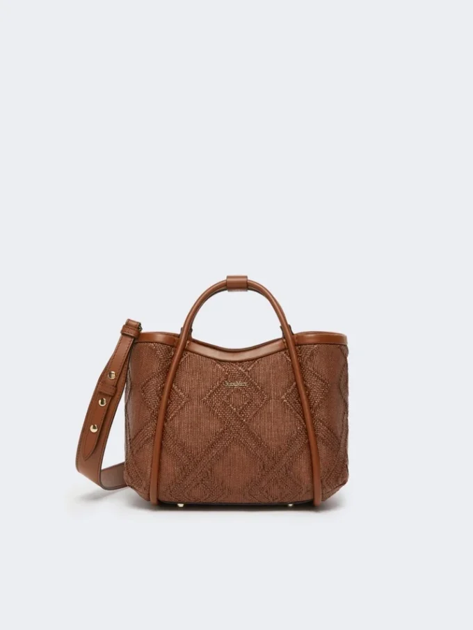 Très petit sac marin en tressage panier à motif losange, brun ambré Très petit sac marin en tressage panier à motif losange, brun ambré