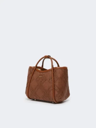 Très petit sac marin en tressage panier à motif losange, brun ambré