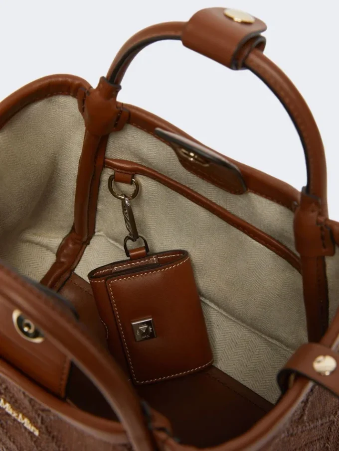 Très petit sac marin en tressage panier à motif losange, brun ambré Très petit sac marin en tressage panier à motif losange, brun ambré
