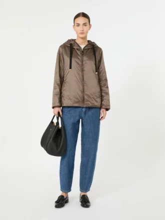 Veste à capuche en toile rembourrée et déperlante, marron noisette