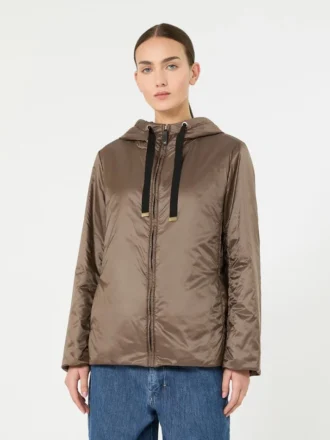 Veste à capuche en toile rembourrée et déperlante, marron noisette