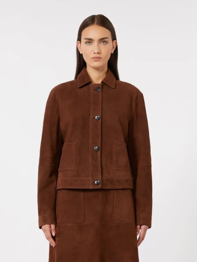 Veste carrée en daim, couleur chocolat