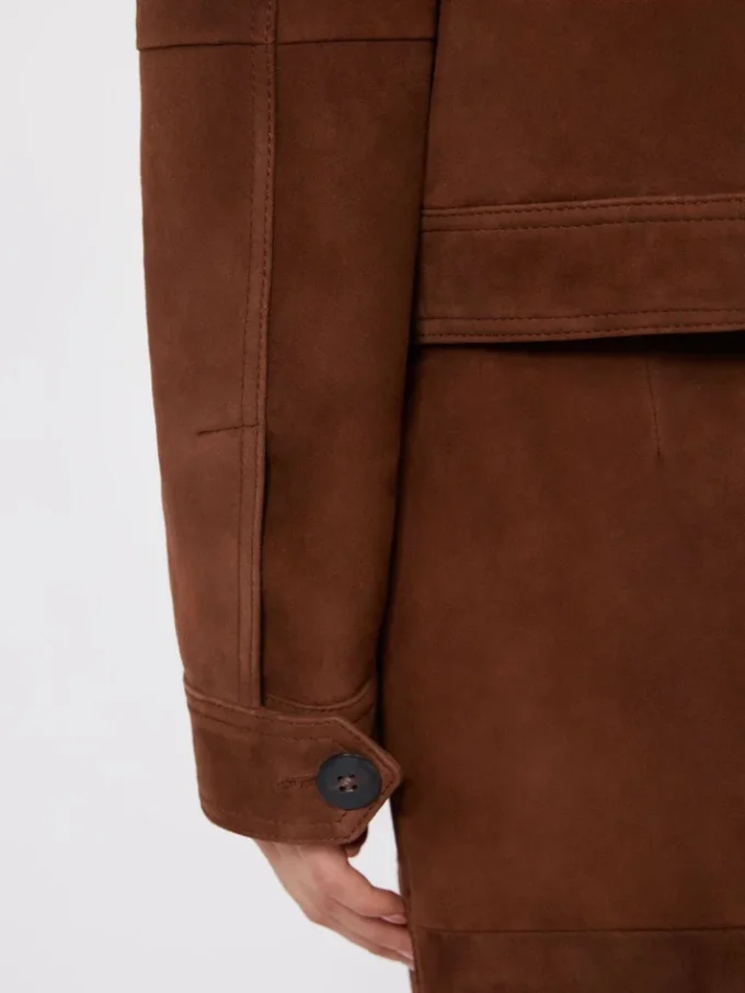 Veste carrée en daim, couleur chocolat
