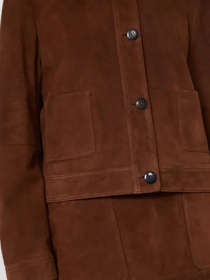 Veste carrée en daim, couleur chocolat
