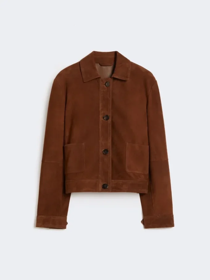 Veste carrée en daim, couleur chocolat