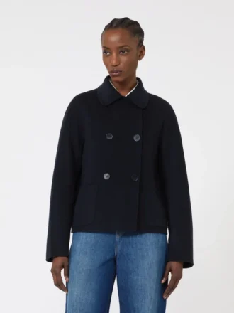 Veste carrée en laine, cachemire et soie, bleu marine