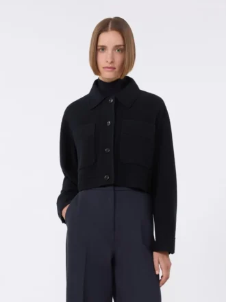 Veste carrée en laine et cachemire, bleu outremer