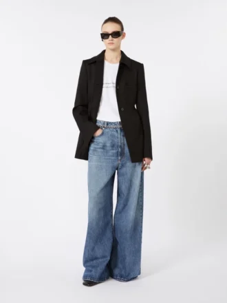Veste chemise ajustée en gabardine, noire