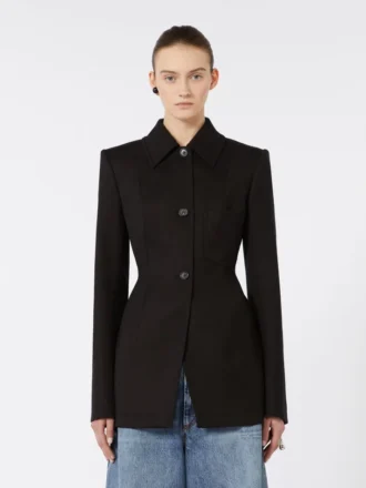 Veste chemise ajustée en gabardine, noire