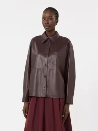 Veste chemise en cuir nappa, bordeaux