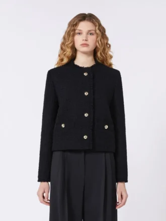 Veste à col rond en laine mélangée, noire