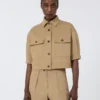 Veste courte en coton stretch, couleur sable