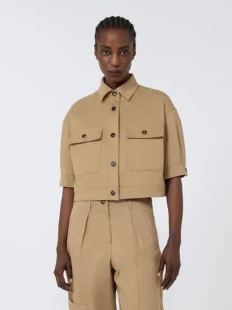 Veste courte en coton stretch, couleur sable