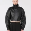 Veste courte en cuir, noire Veste courte en cuir, noire