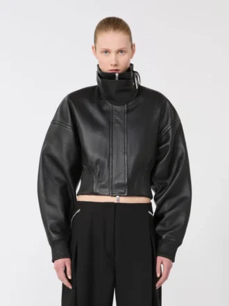 Veste courte en cuir, noire Veste courte en cuir, noire