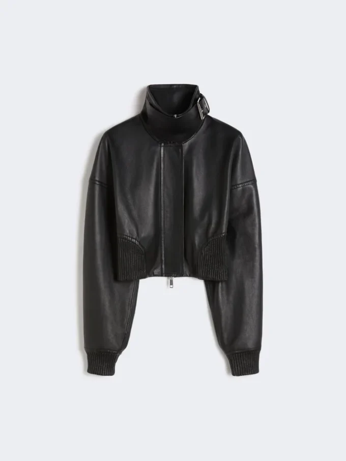 Veste courte en cuir, noire Veste courte en cuir, noire