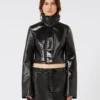 Veste courte en cuir verni à imprimé alligator, noir