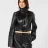 Veste courte en cuir verni à imprimé alligator, noir