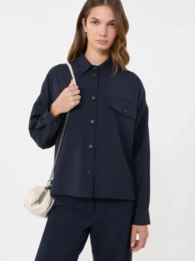 Veste courte en laine, bleu marine