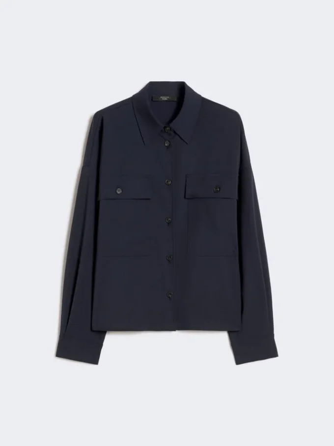 Veste courte en laine, bleu marine