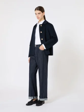 Veste courte en laine et cachemire, bleu nuit