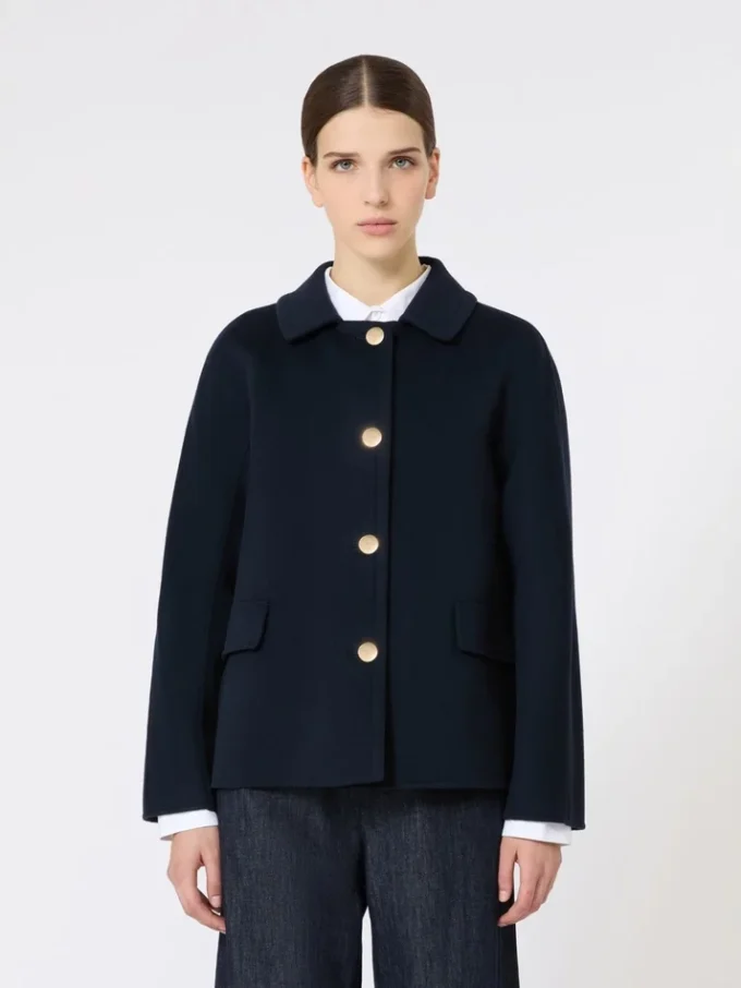Veste courte en laine et cachemire, bleu nuit