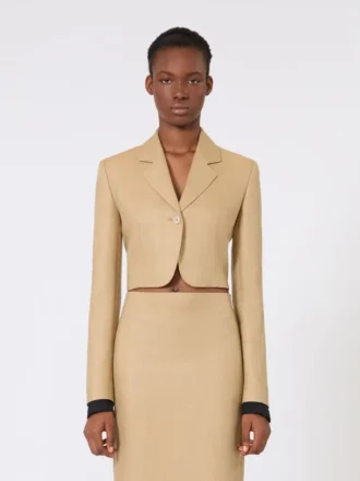Veste courte en sergé de lin, couleur camel