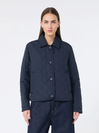 Veste courte matelassée en tissu déperlant, bleu marine Veste courte matelassée en tissu déperlant, bleu marine