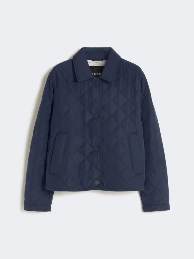 Veste courte matelassée en tissu déperlant, bleu marine Veste courte matelassée en tissu déperlant, bleu marine