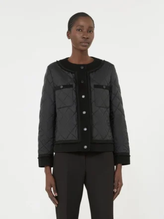 Veste courte matelassée en toile déperlante, noire