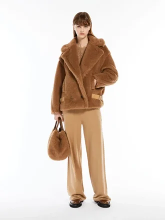 Veste de motard en tissu Teddy, couleur camel