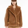 Veste de motard en tissu Teddy, couleur camel Veste de motard en tissu Teddy, couleur camel
