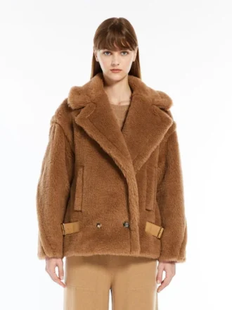 Veste de motard en tissu Teddy, couleur camel