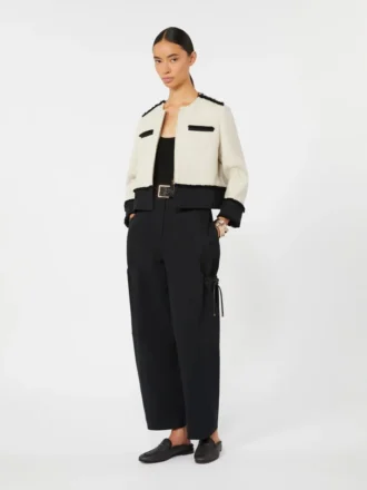 Veste en coton et lin à armure nattée, beige