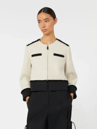 Veste en coton et lin à armure nattée, beige